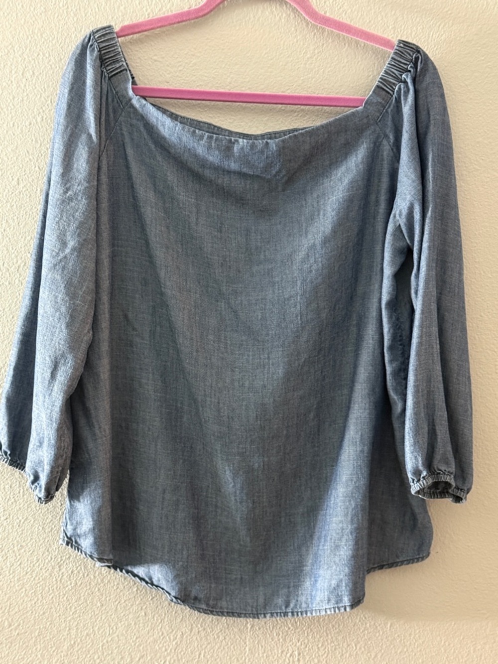 Chico's Off-Shoulder Peasant Top in Light Blue